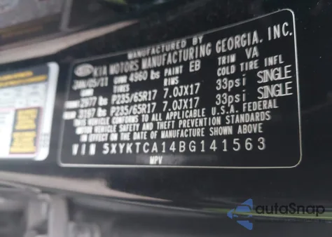 2011 Kia Sorento Lx из США, поврежденный, VIN 5XYKTCA14BG141563